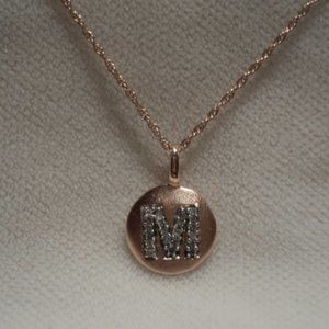 14K Rose Gold M Diamond Pendant Necklace